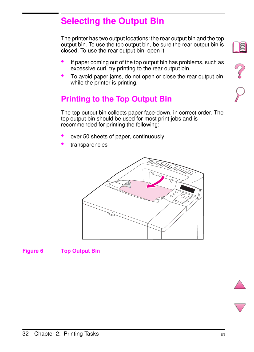 HP 4050 manual Selecting the Output Bin, Printing to the Top Output Bin 