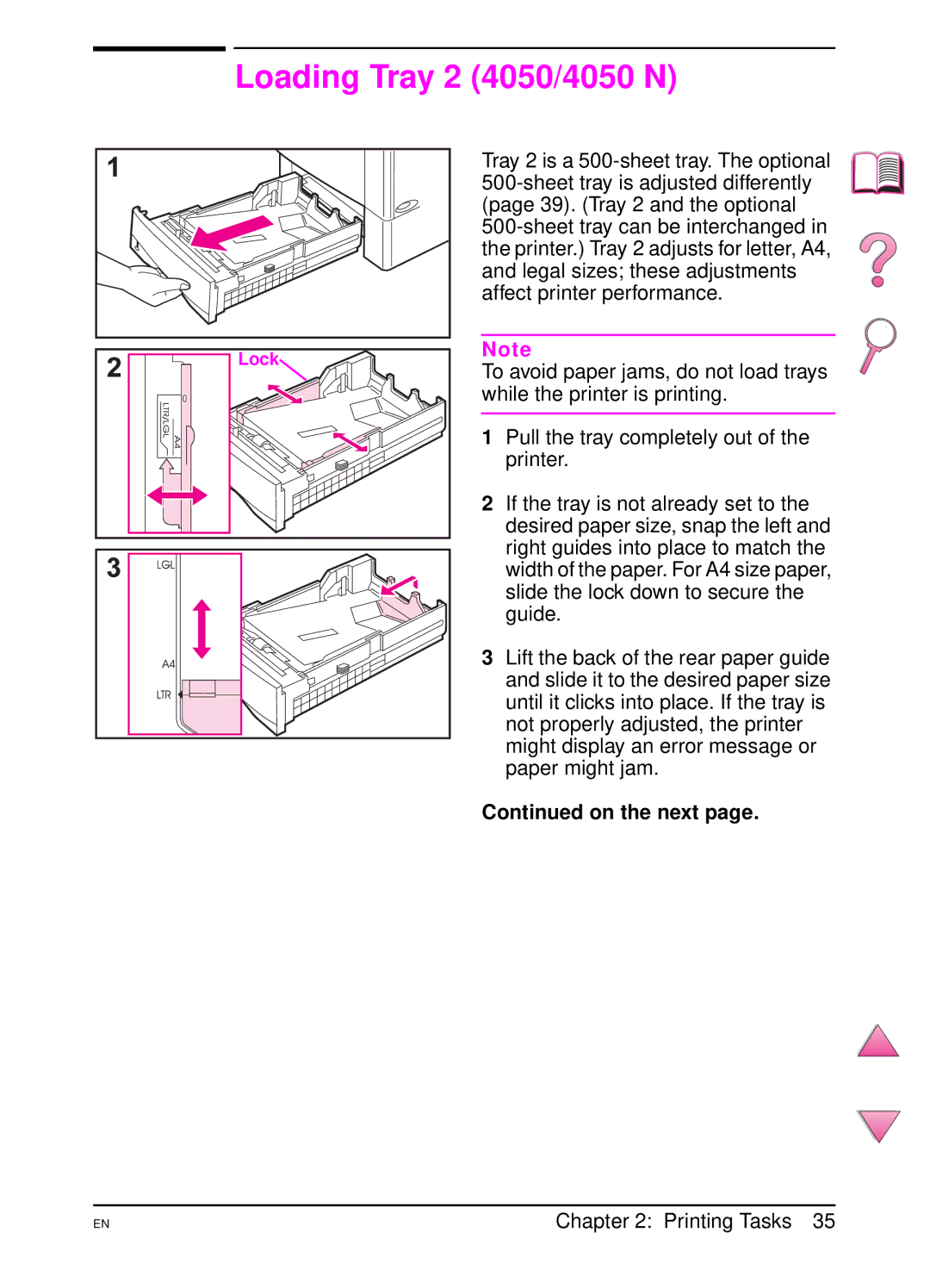 HP manual Loading Tray 2 4050/4050 N, On the next 