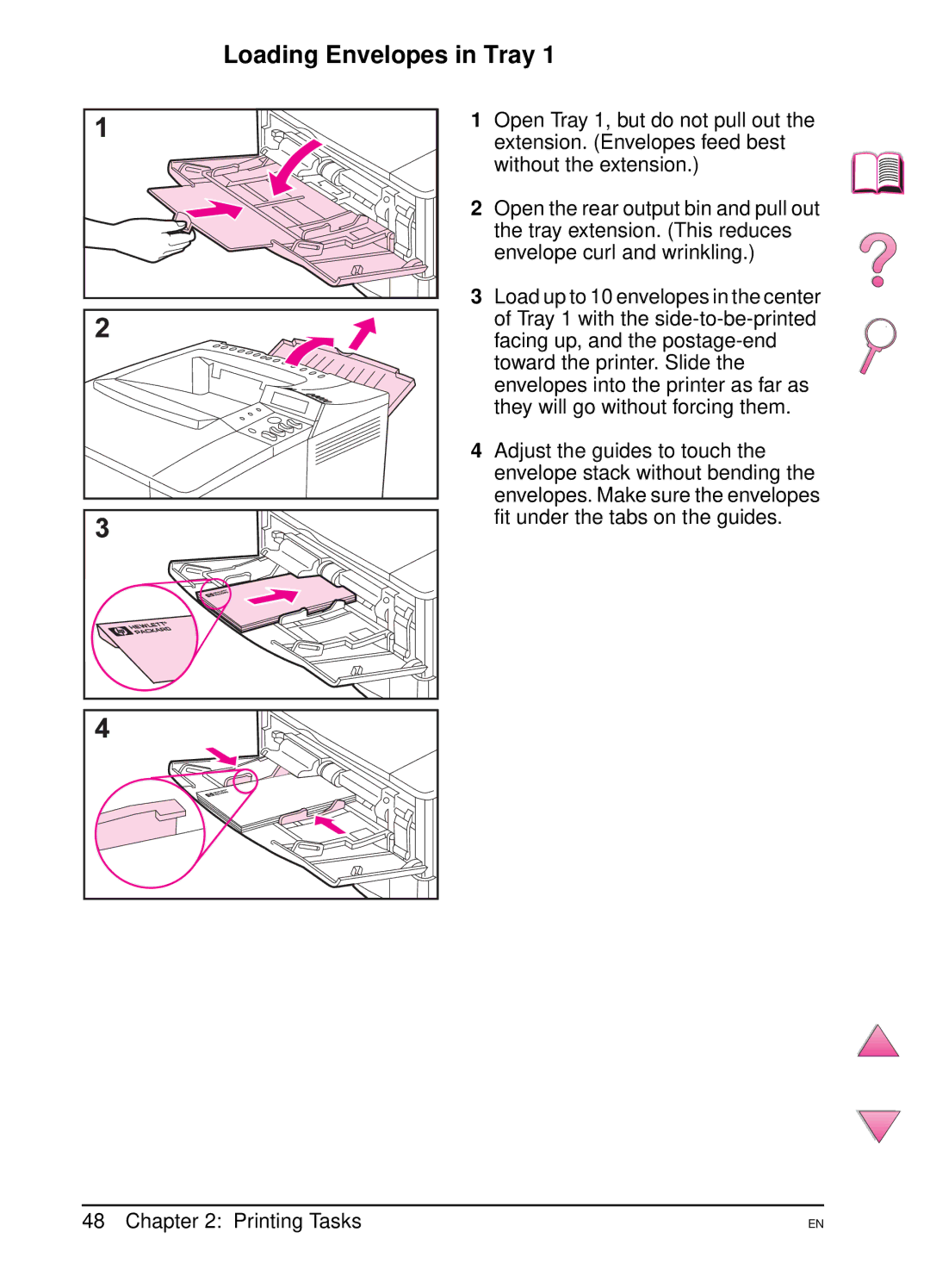 HP 4050 manual Loading Envelopes in Tray 