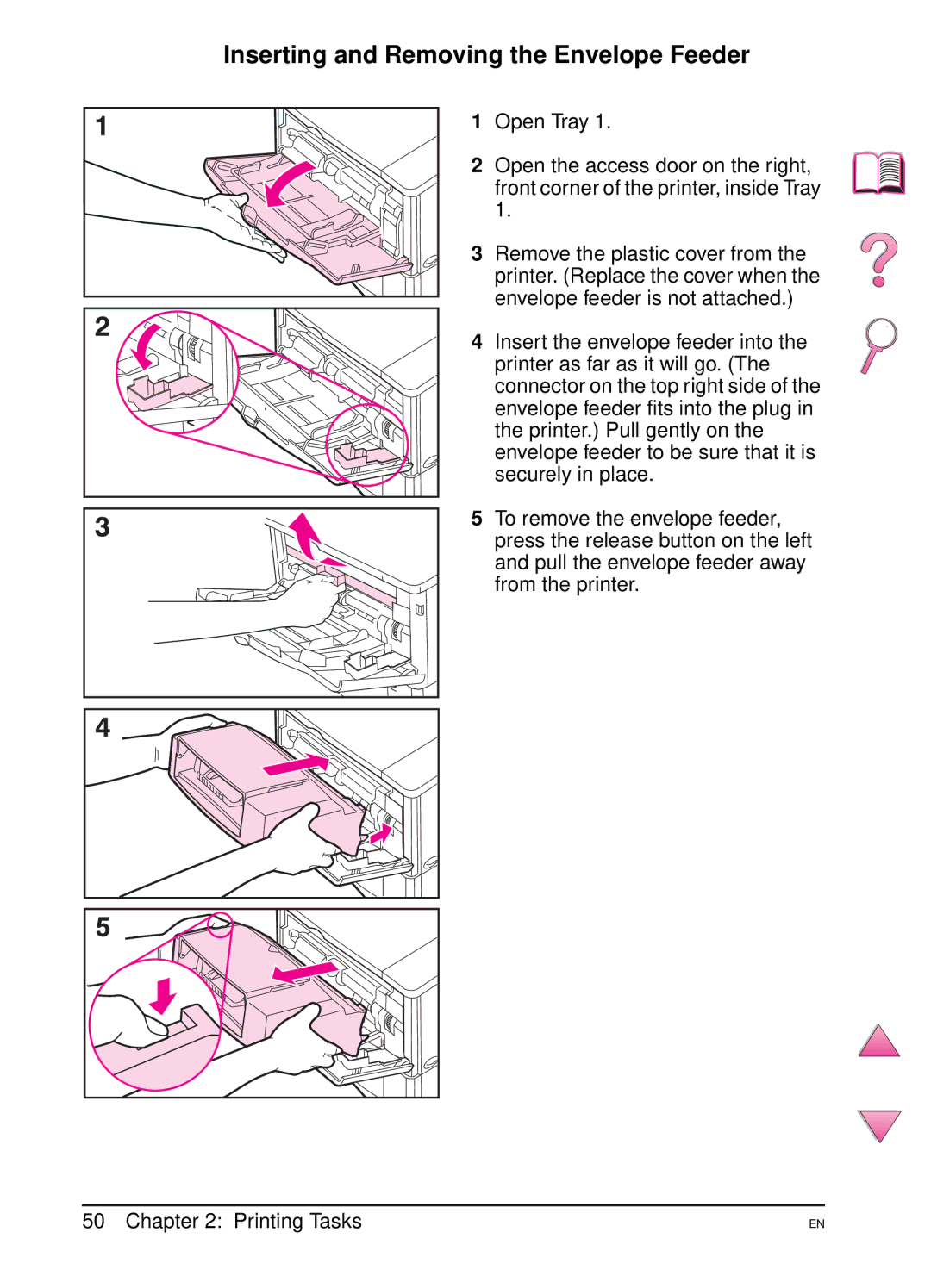 HP 4050 manual Inserting and Removing the Envelope Feeder 