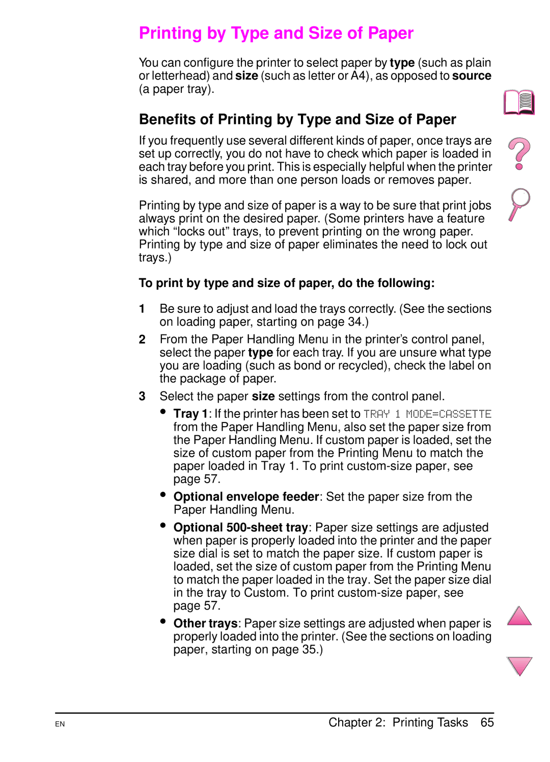 HP 4050 manual Benefits of Printing by Type and Size of Paper, To print by type and size of paper, do the following 