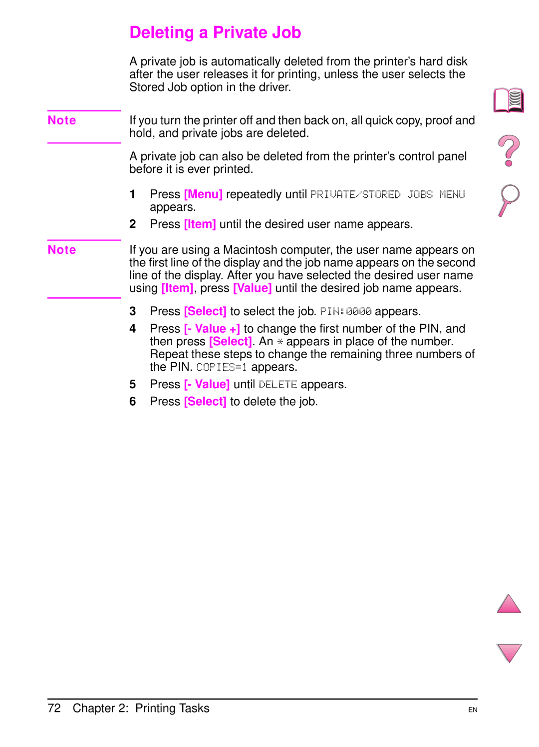 HP 4050 manual Deleting a Private Job 