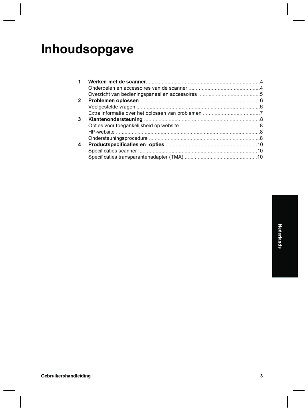 HP 4070 manual Inhoudsopgave 