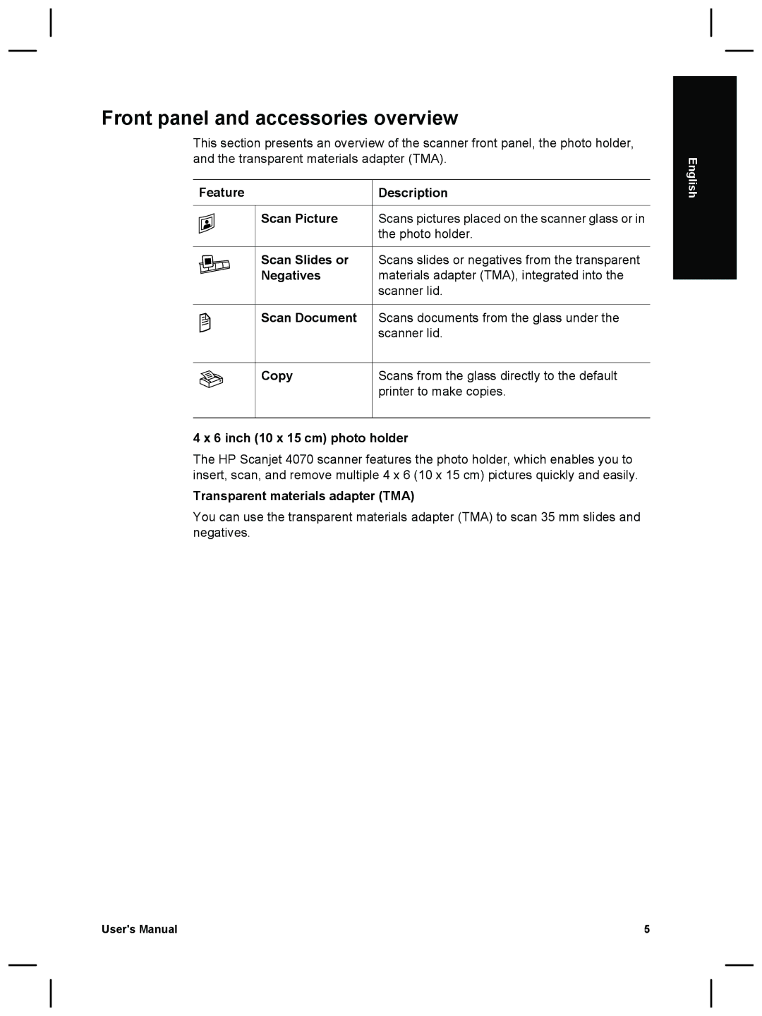 HP 4070 manual Front panel and accessories overview 