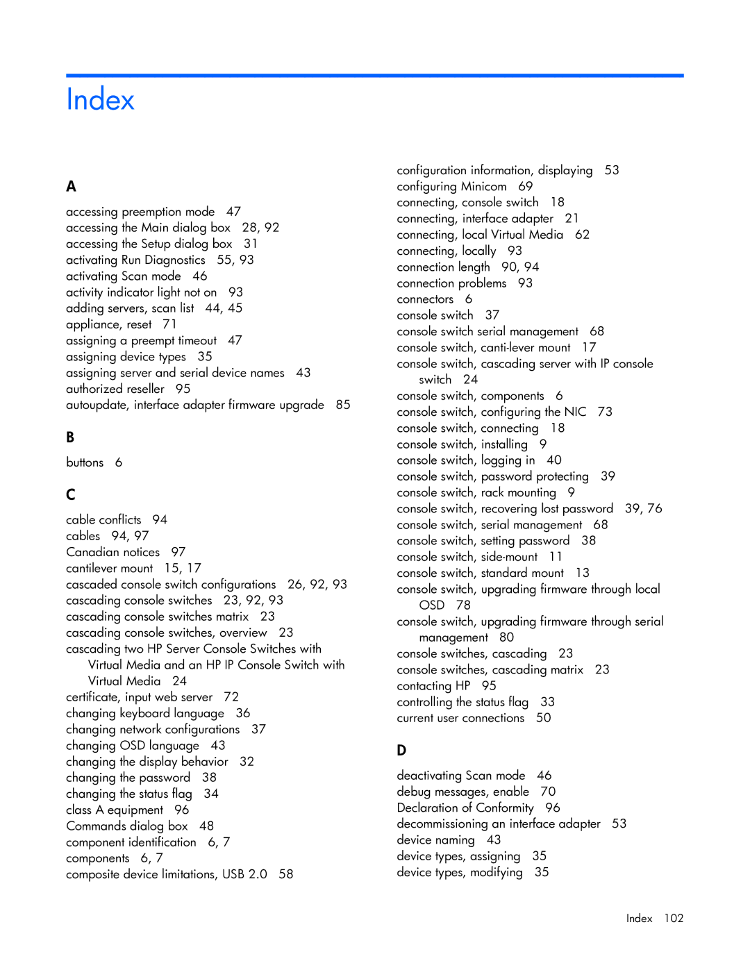 HP 409054-003 manual Index 