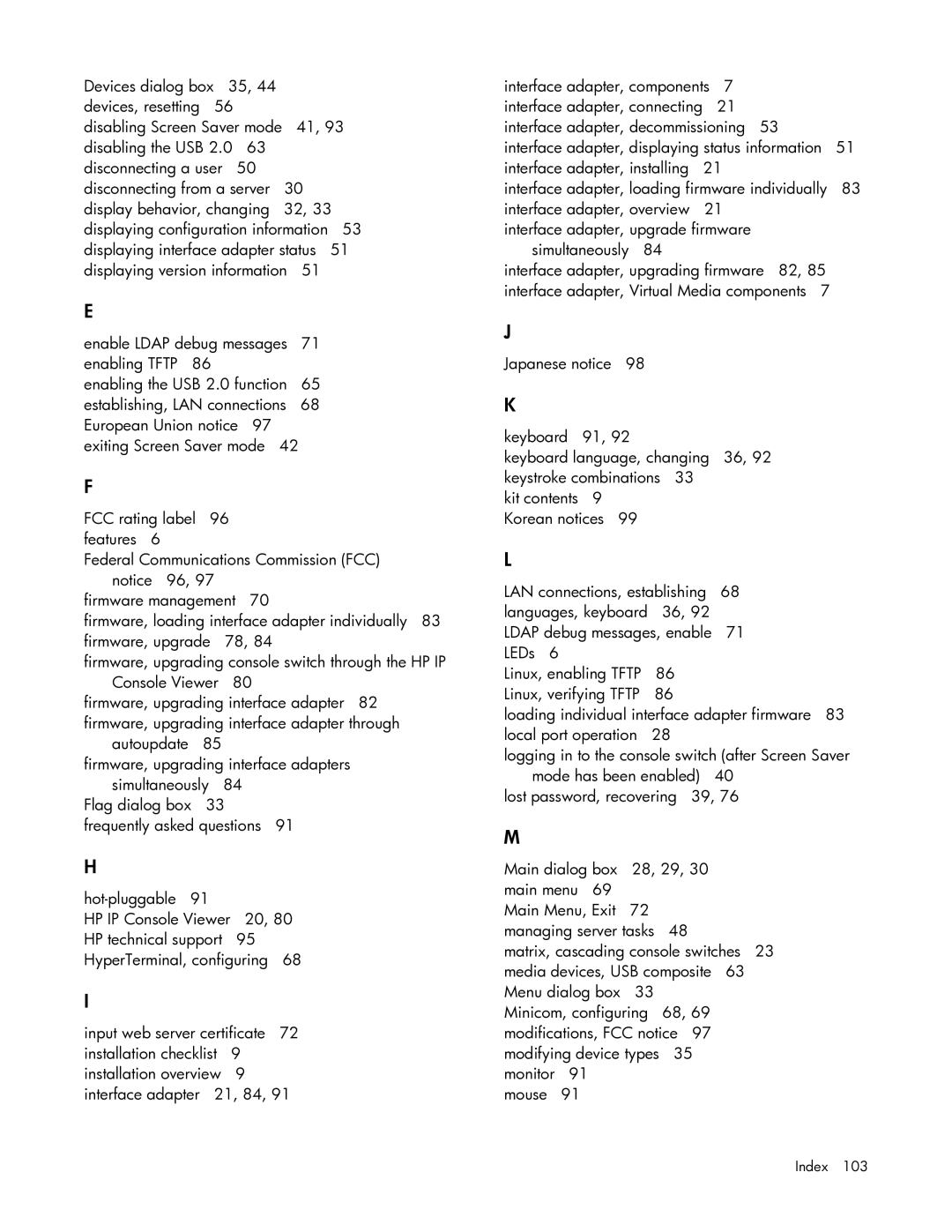 HP 409054-003 manual Index 