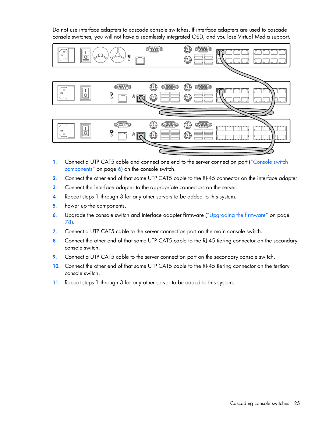 HP 409054-003 manual Cascading console switches 