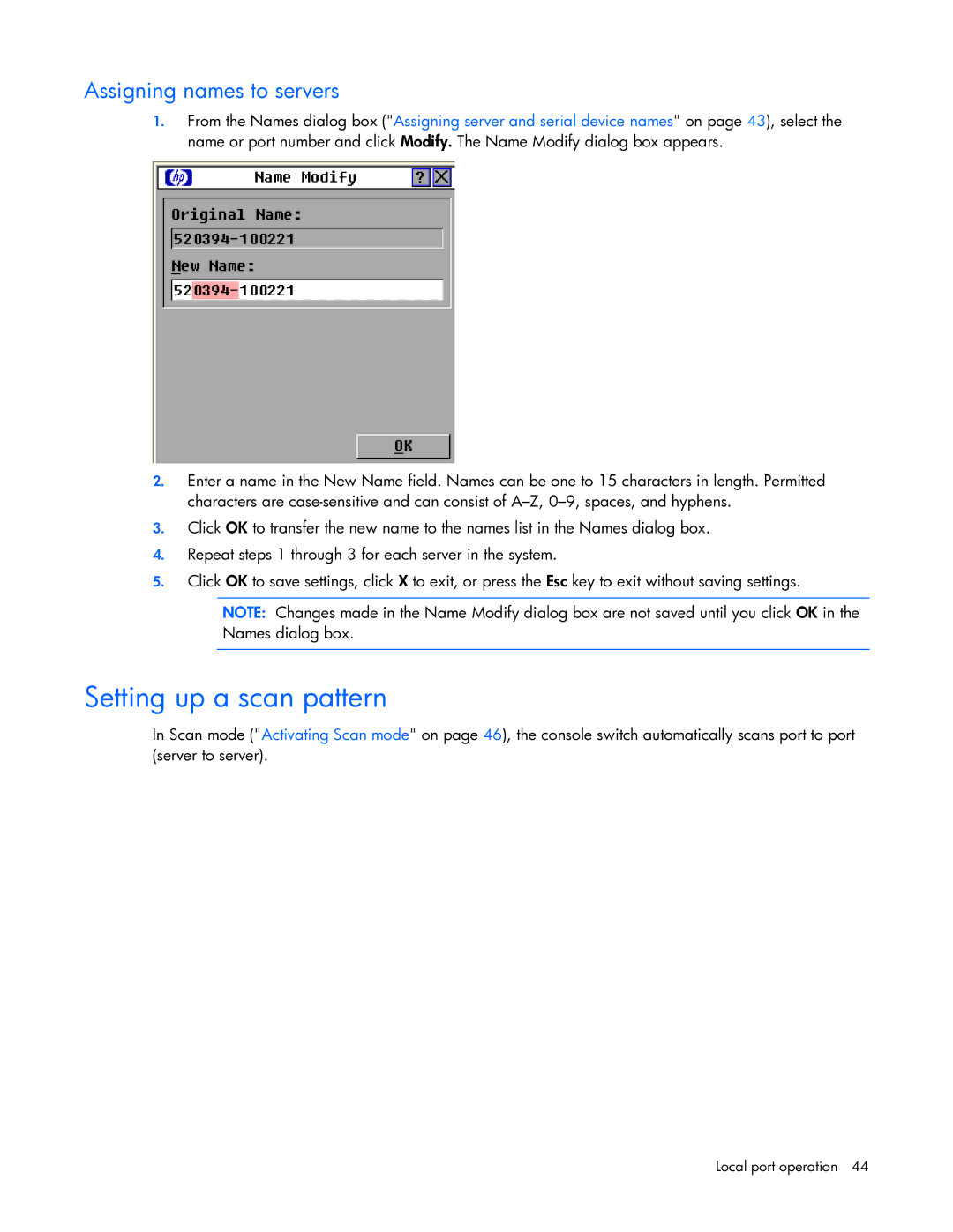 HP 409054-003 manual Setting up a scan pattern, Assigning names to servers 