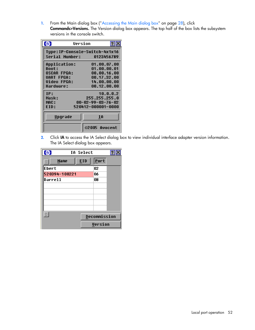 HP 409054-003 manual Local port operation 