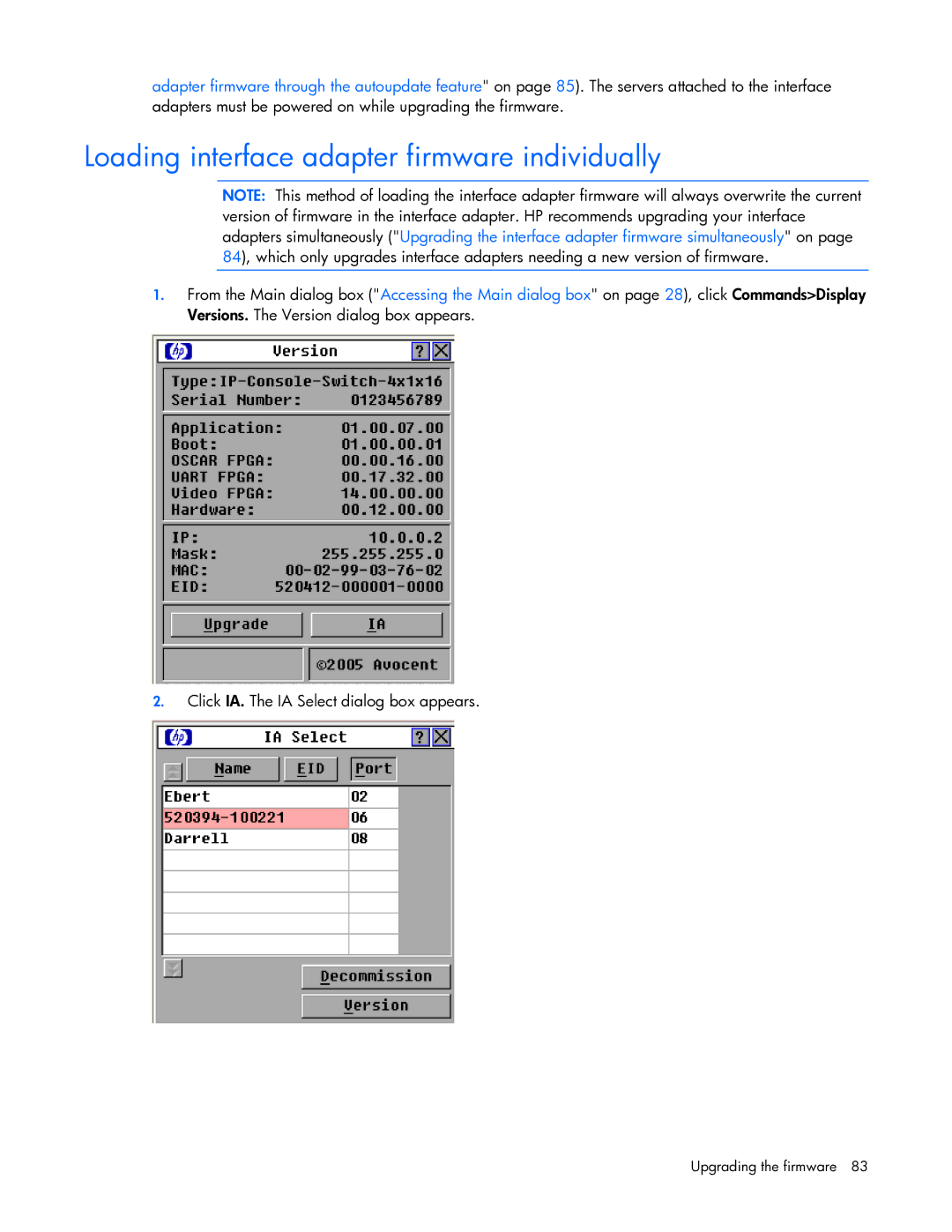 HP 409054-003 manual Loading interface adapter firmware individually 