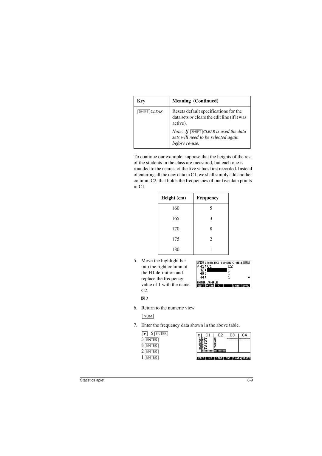 HP 40G manual Sets will need to be selected again, Before re-use, Height cm Frequency 