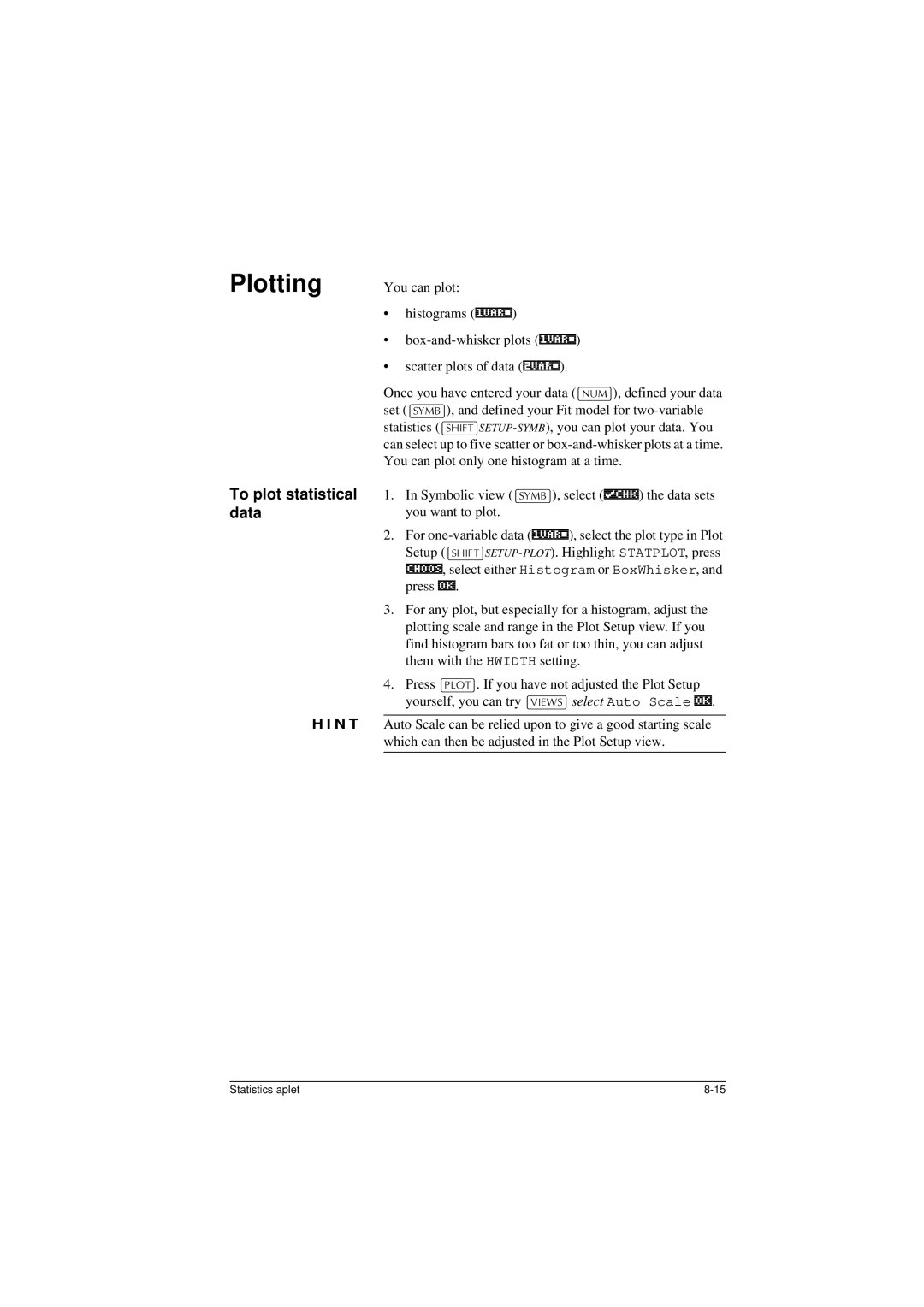 HP 40G manual Plotting, To plot statistical data, You can plot 