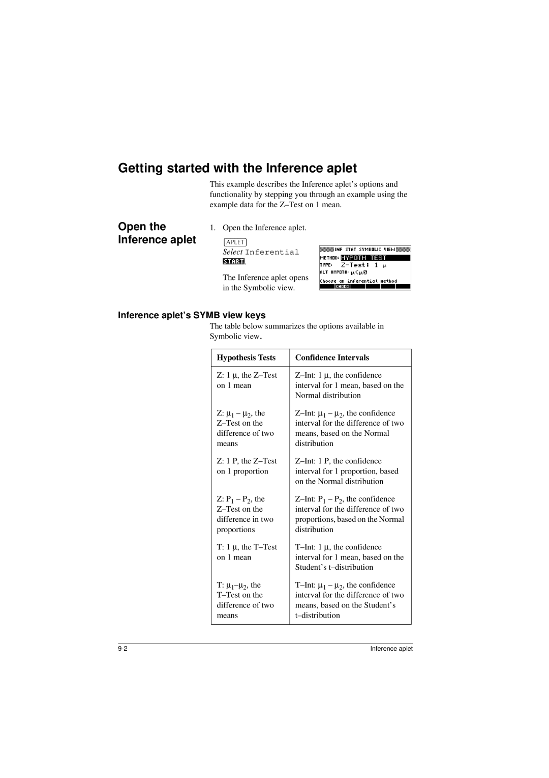 HP 40G manual Getting started with the Inference aplet, Open the Inference aplet, Inference aplet’s Symb view keys 