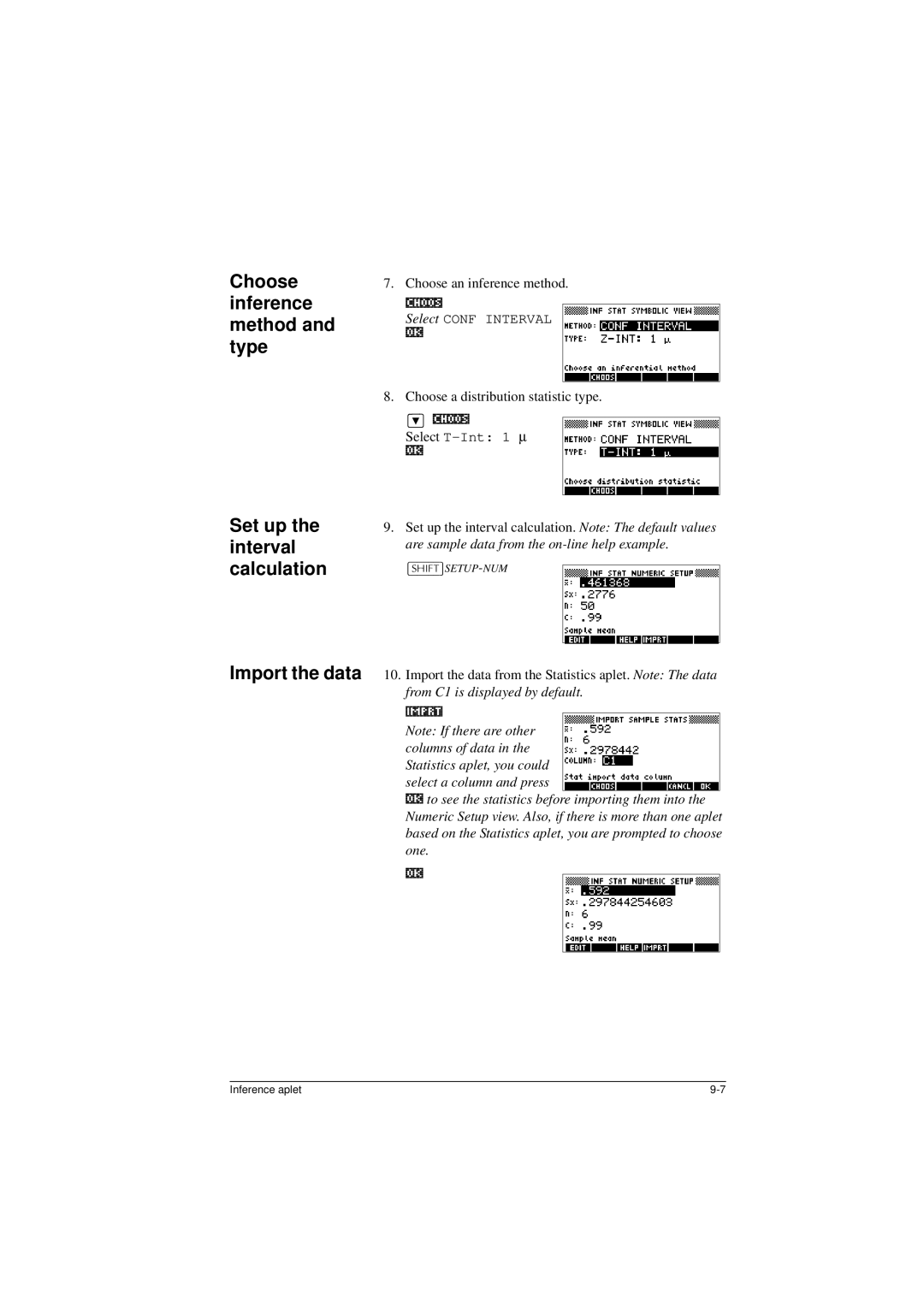 HP 40G manual Choose inference method and type, Import the data, 2one.a 