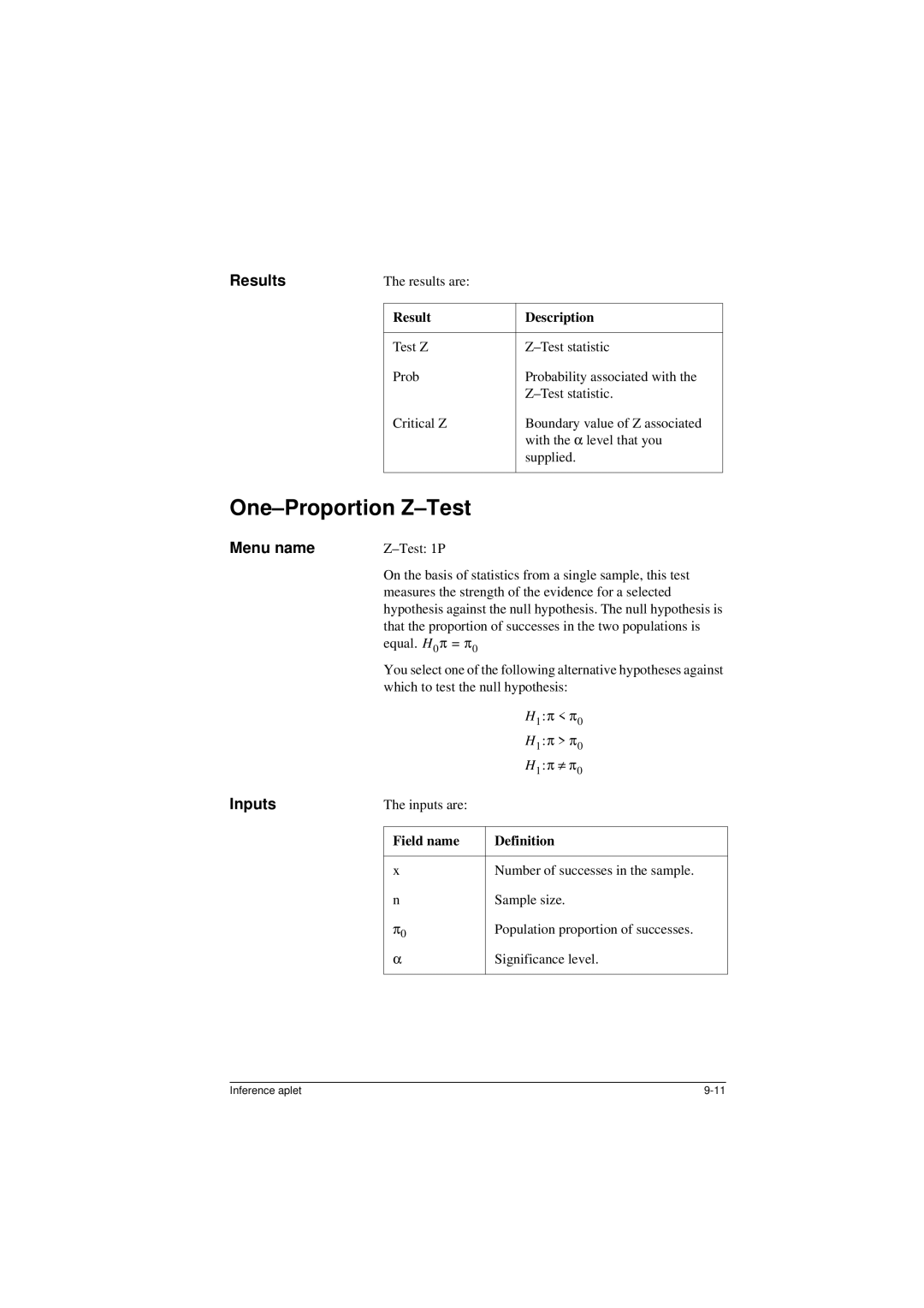 HP 40G manual One-Proportion Z-Test 