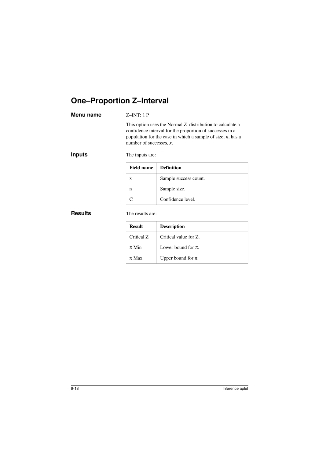 HP 40G manual One-Proportion Z-Interval, Sample success count 