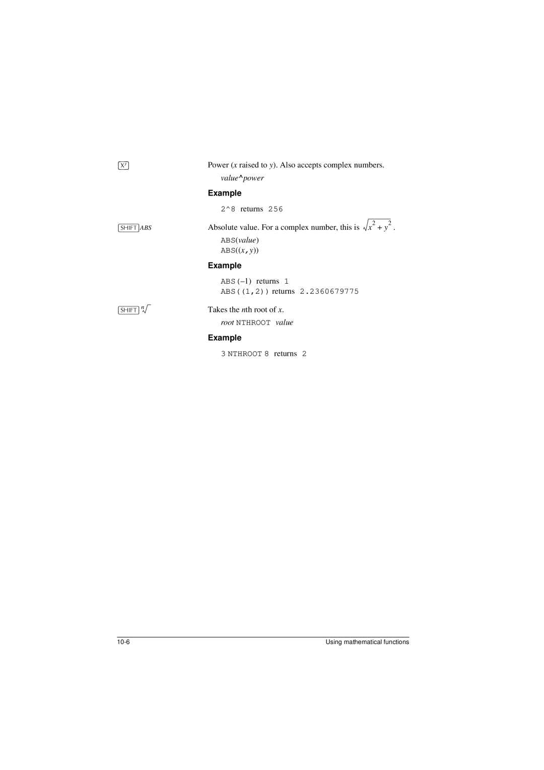 HP 40G manual Valuepower, +,7@ABS, ABSvalue, +,7@ n, Root Nthroot value 