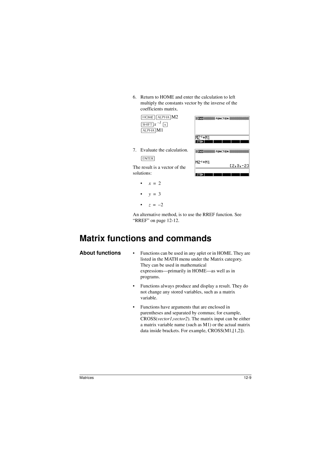 HP 40G manual Matrix functions and commands, About functions 