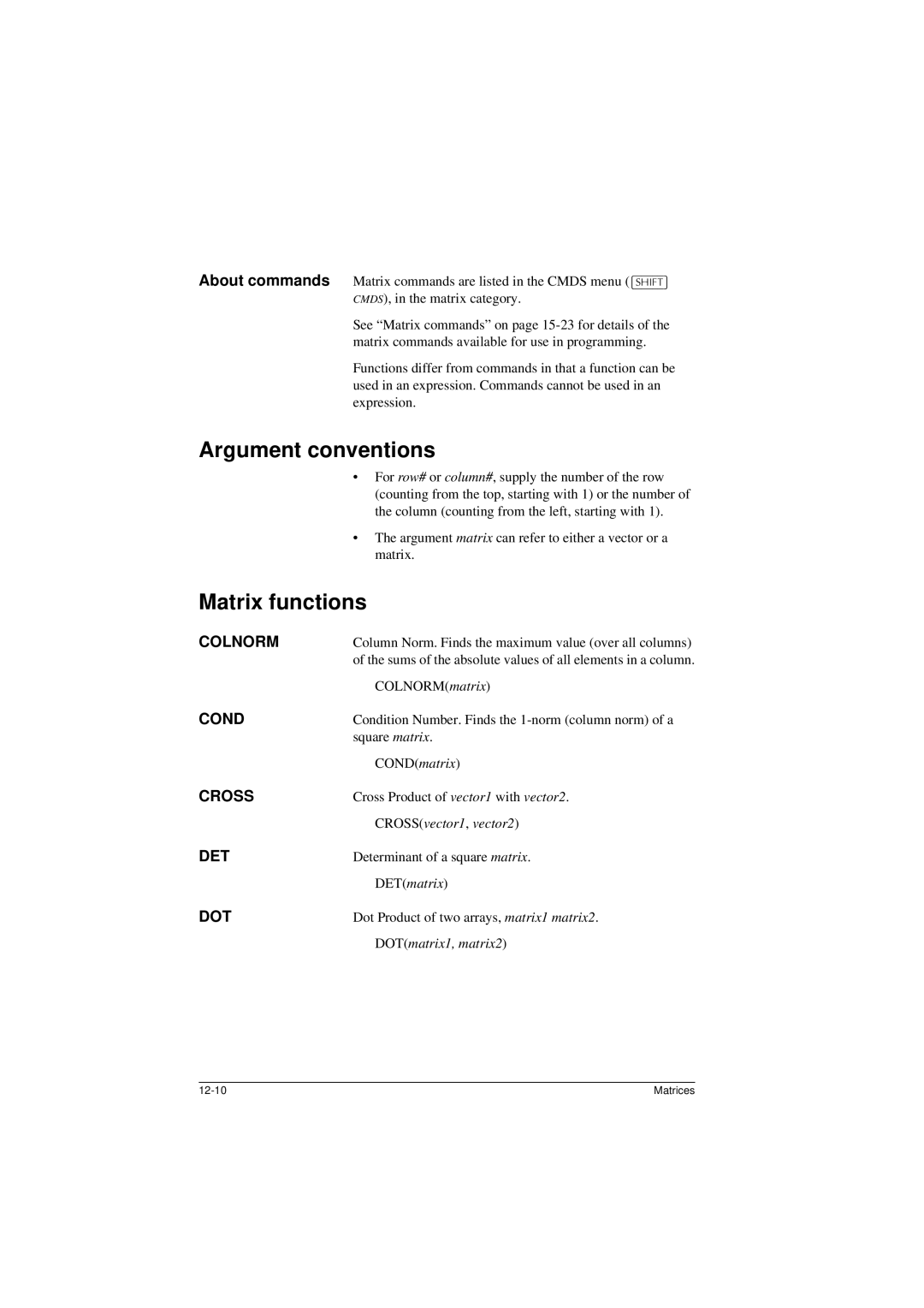 HP 40G manual Argument conventions 