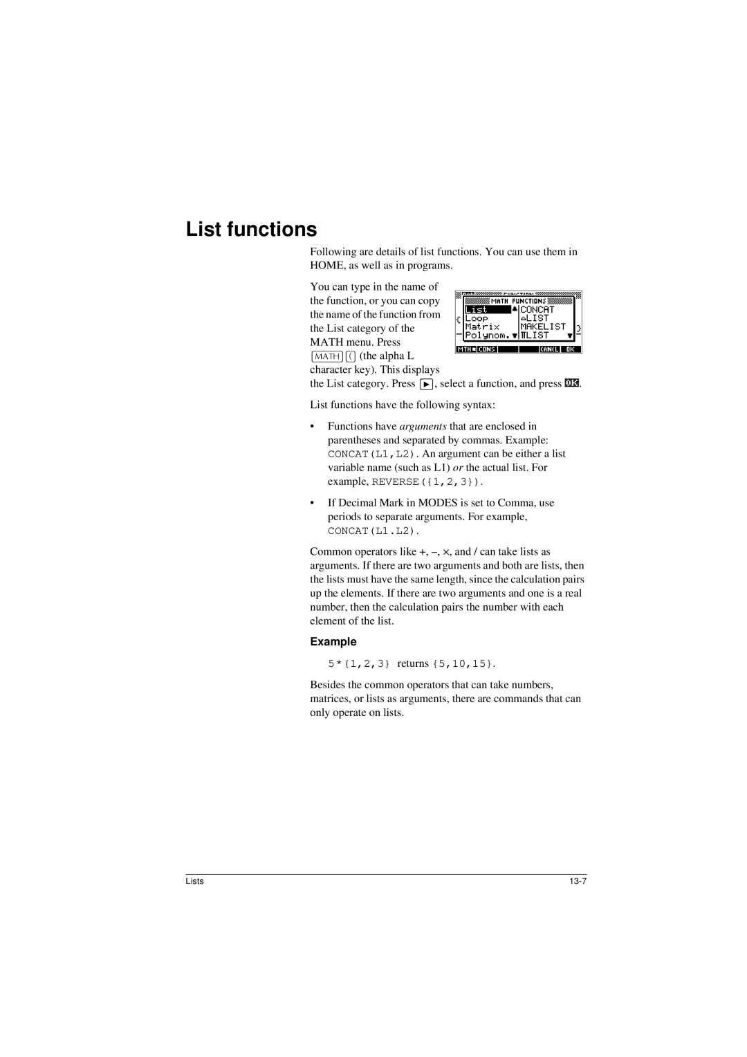 HP 40G manual List functions 