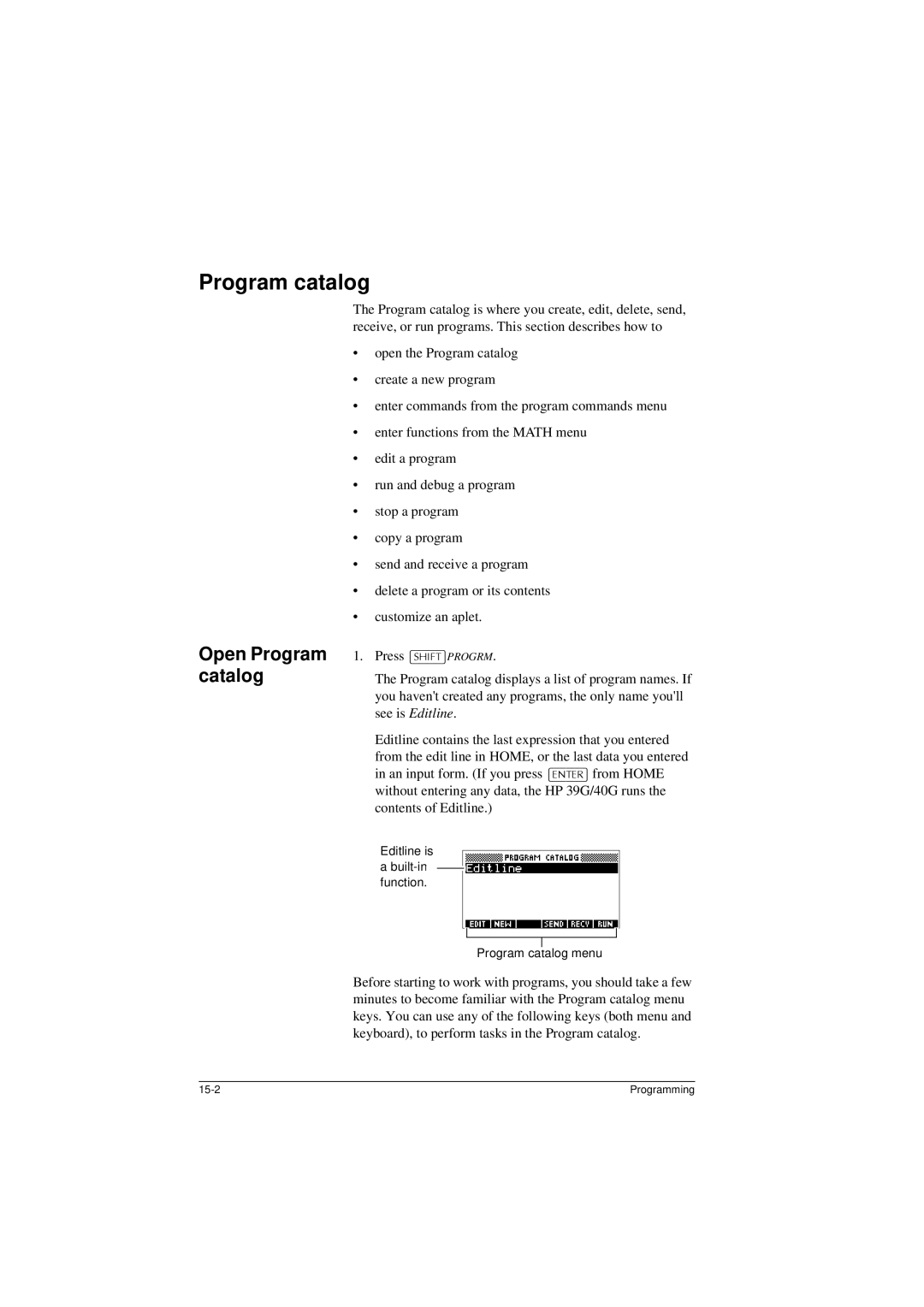 HP 40G manual Open Program catalog 