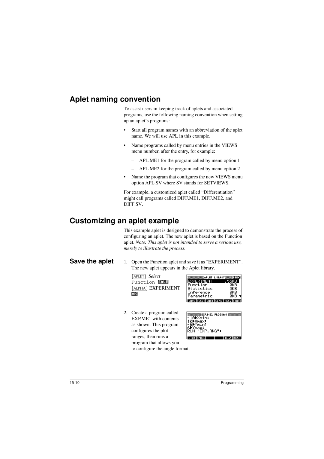 HP 40G manual Aplet naming convention, Customizing an aplet example, $3/7@Select 