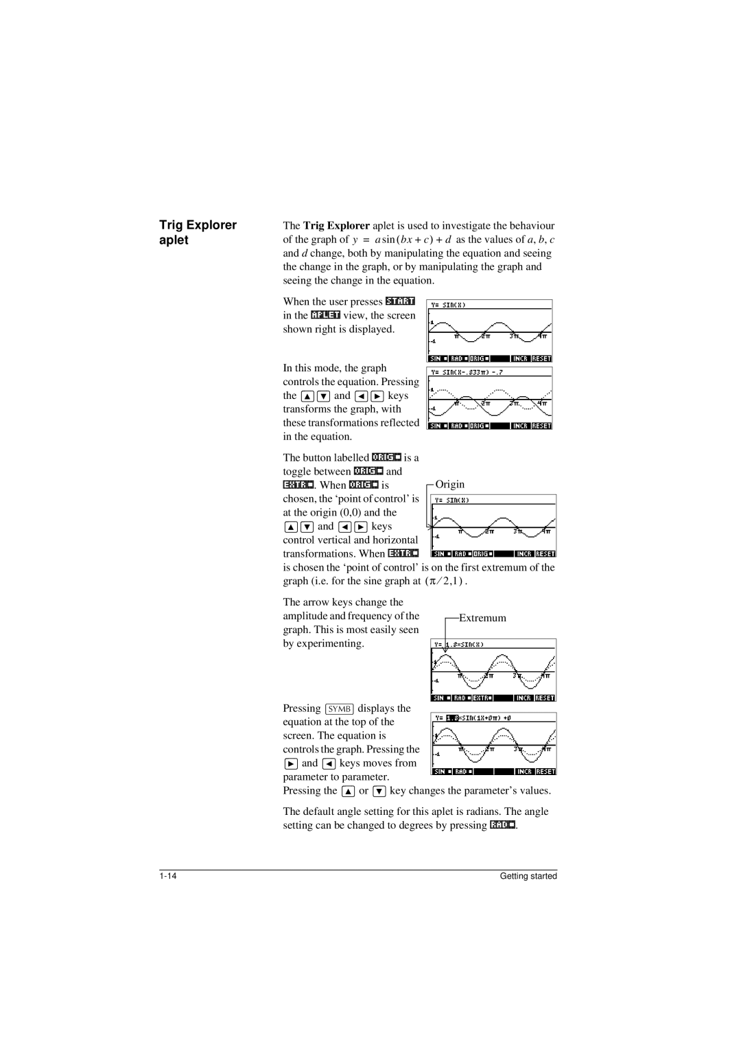 HP 40G manual Trig Explorer aplet, A, keys 