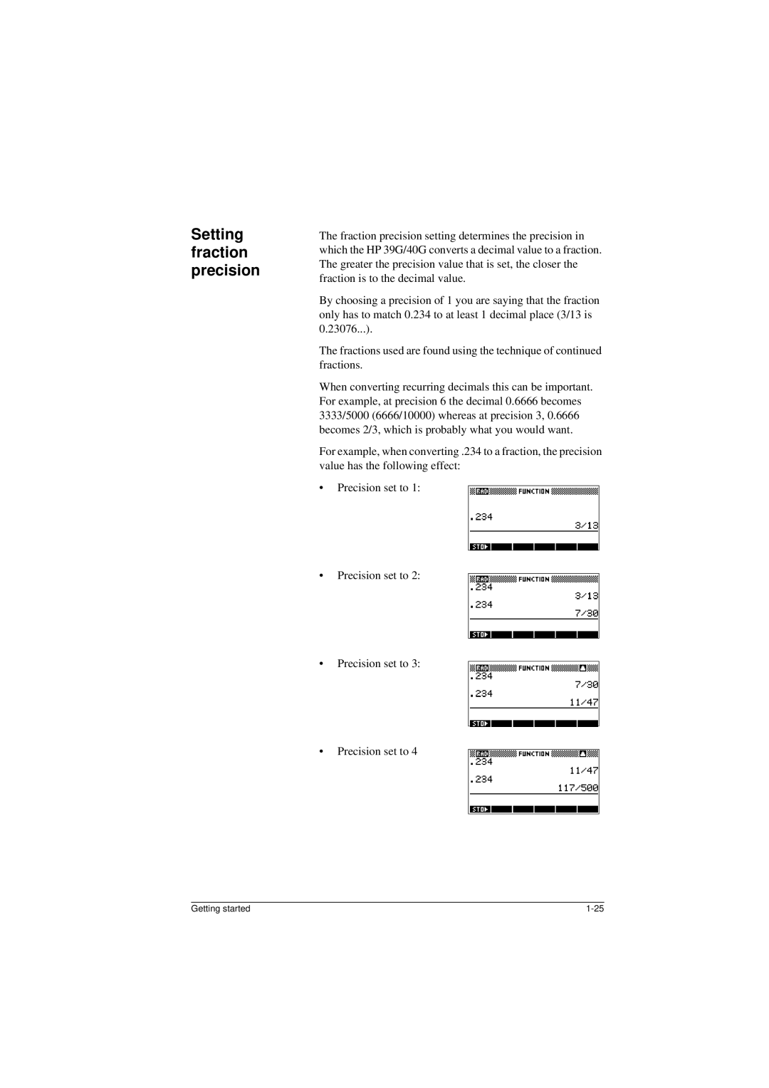 HP 40G manual Setting fraction precision 