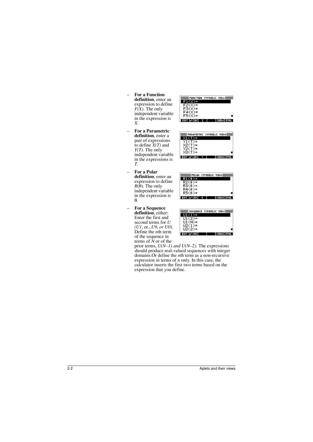 HP 40G manual Aplets and their views 