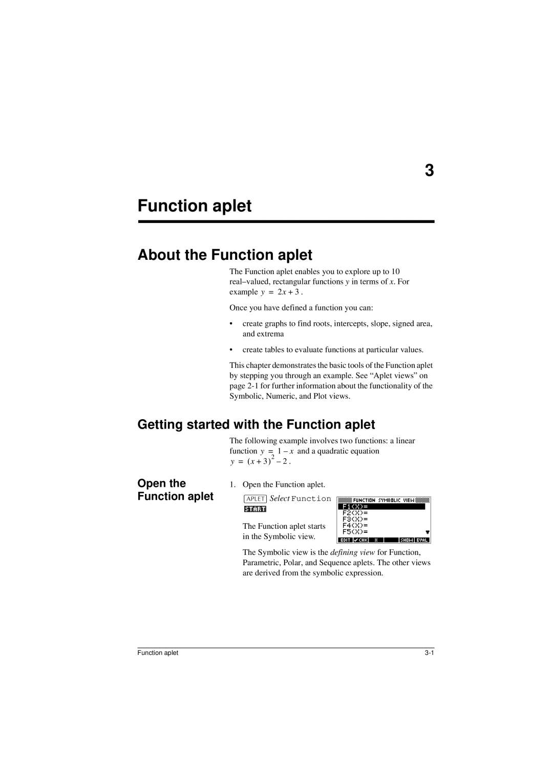 HP 40G manual About the Function aplet, Getting started with the Function aplet, Open the Function aplet 