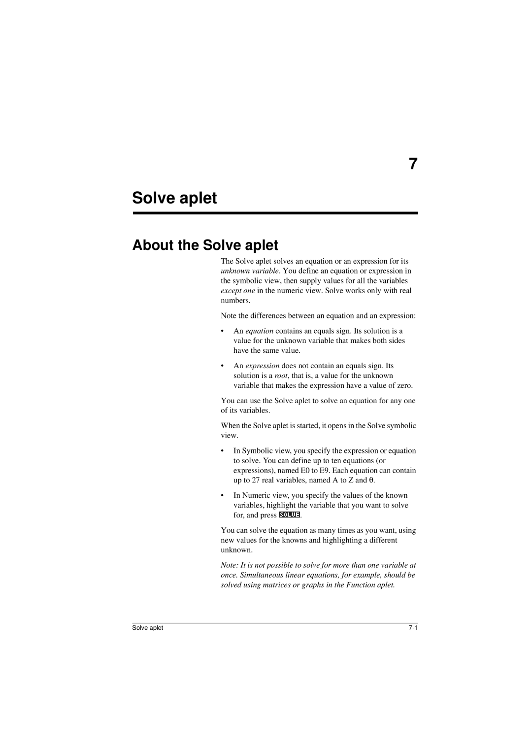 HP 40G manual About the Solve aplet 