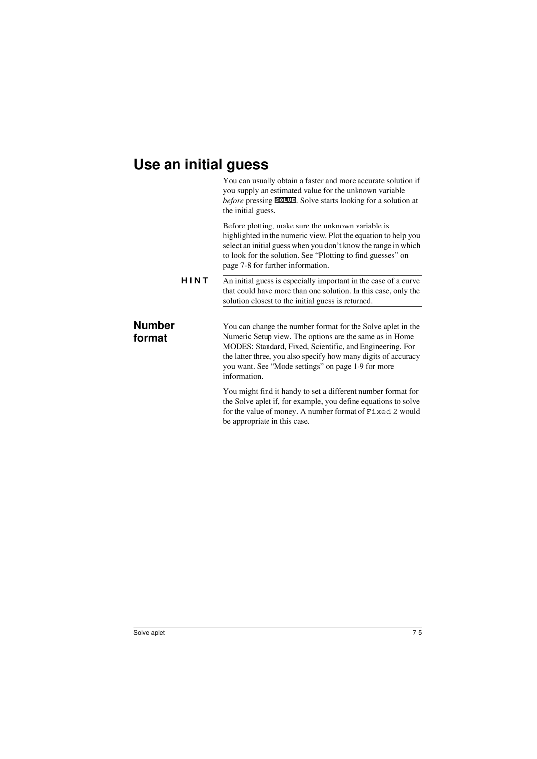 HP 40G manual Use an initial guess, Number format 