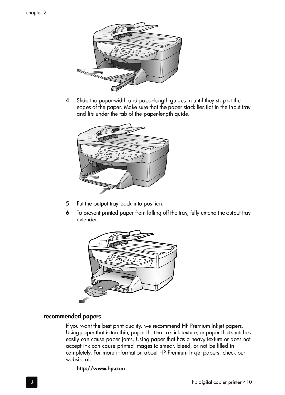 HP 410 Copier manual Recommended papers 