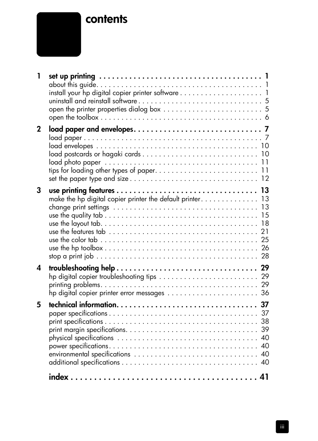 HP 410 Copier manual Contents 