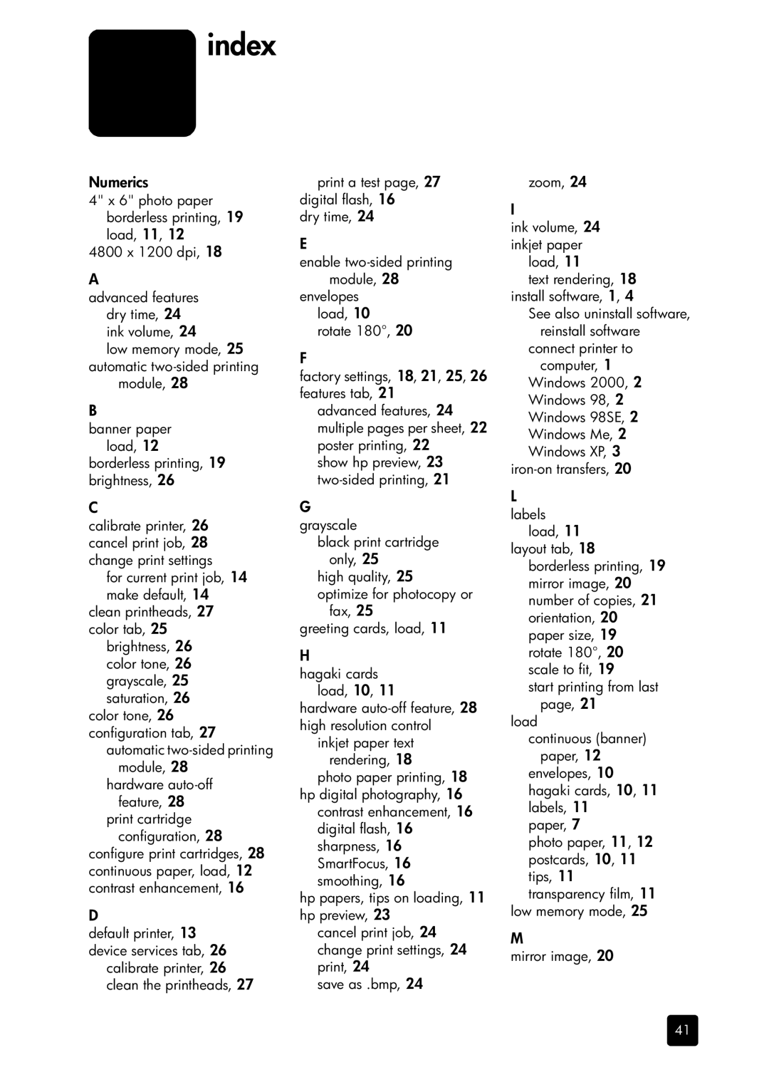 HP 410 Copier manual Index, Numerics 