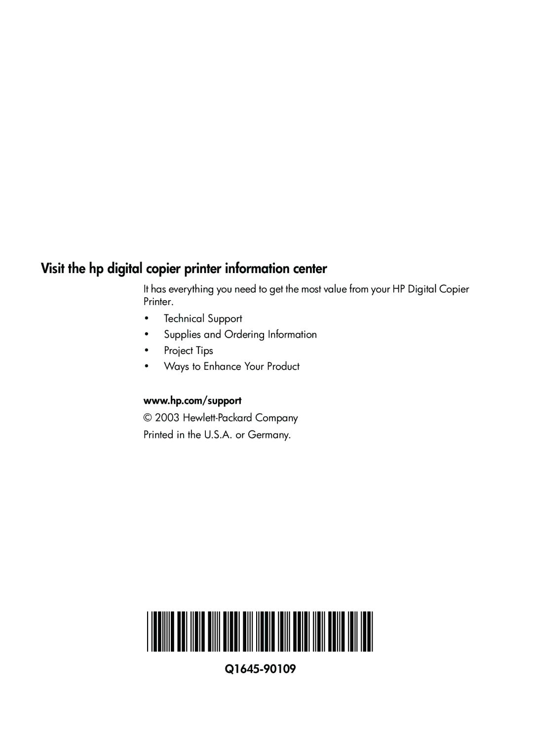 HP 410 Copier manual Q1645-90109 