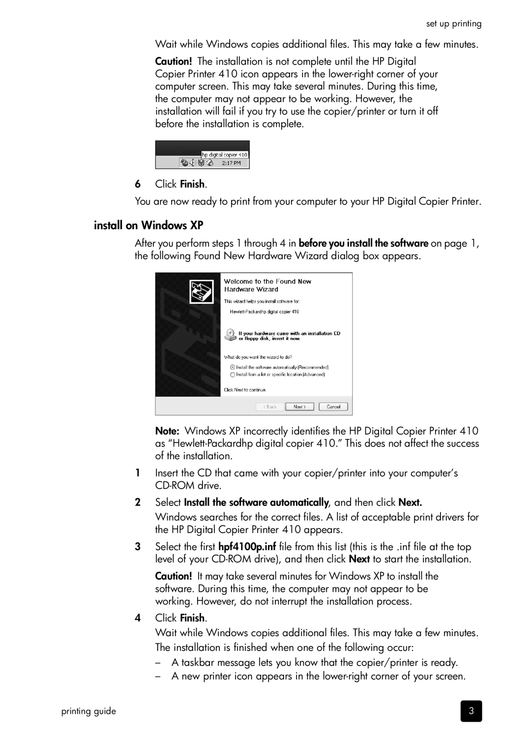 HP 410 Copier manual Install on Windows XP 