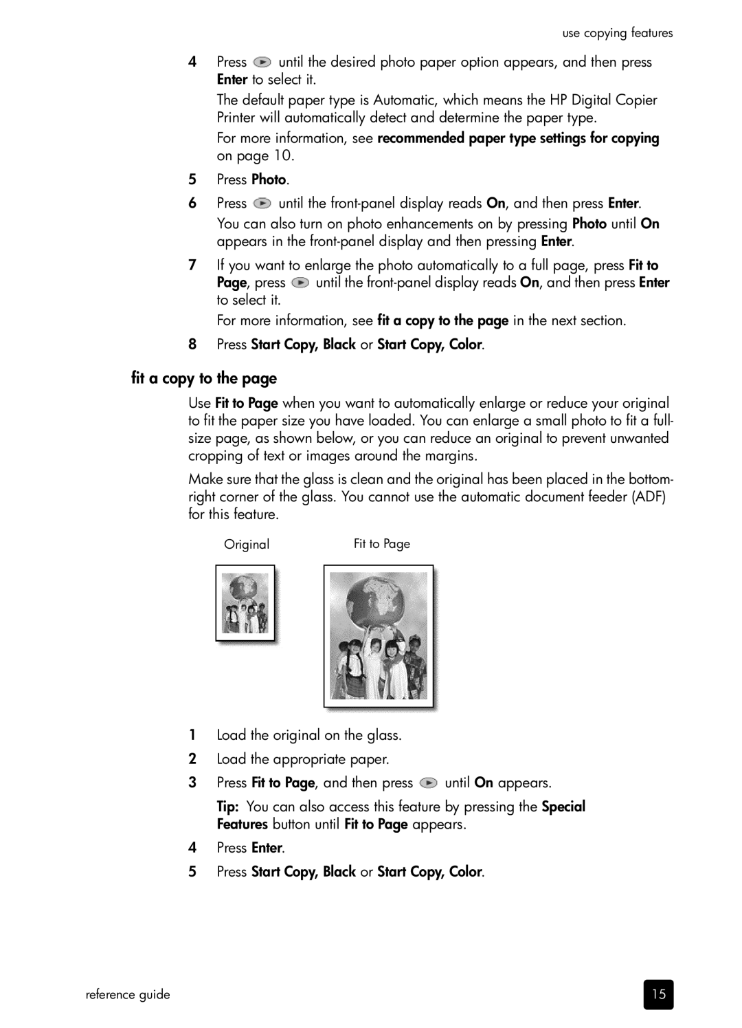 HP 410 Copier manual Fit a copy to 