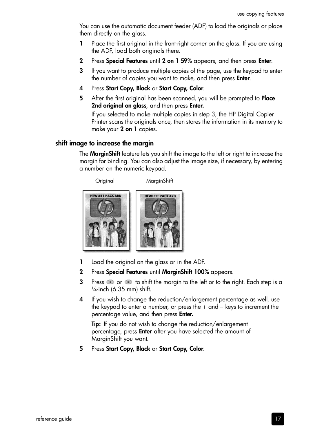 HP 410 Copier manual Shift image to increase the margin 