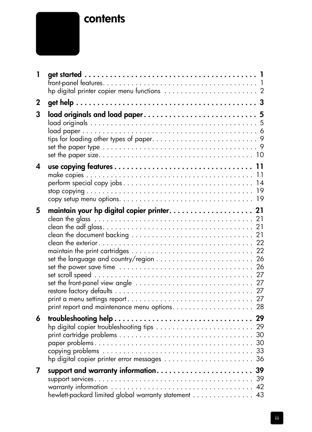 HP 410 Copier manual Contents 