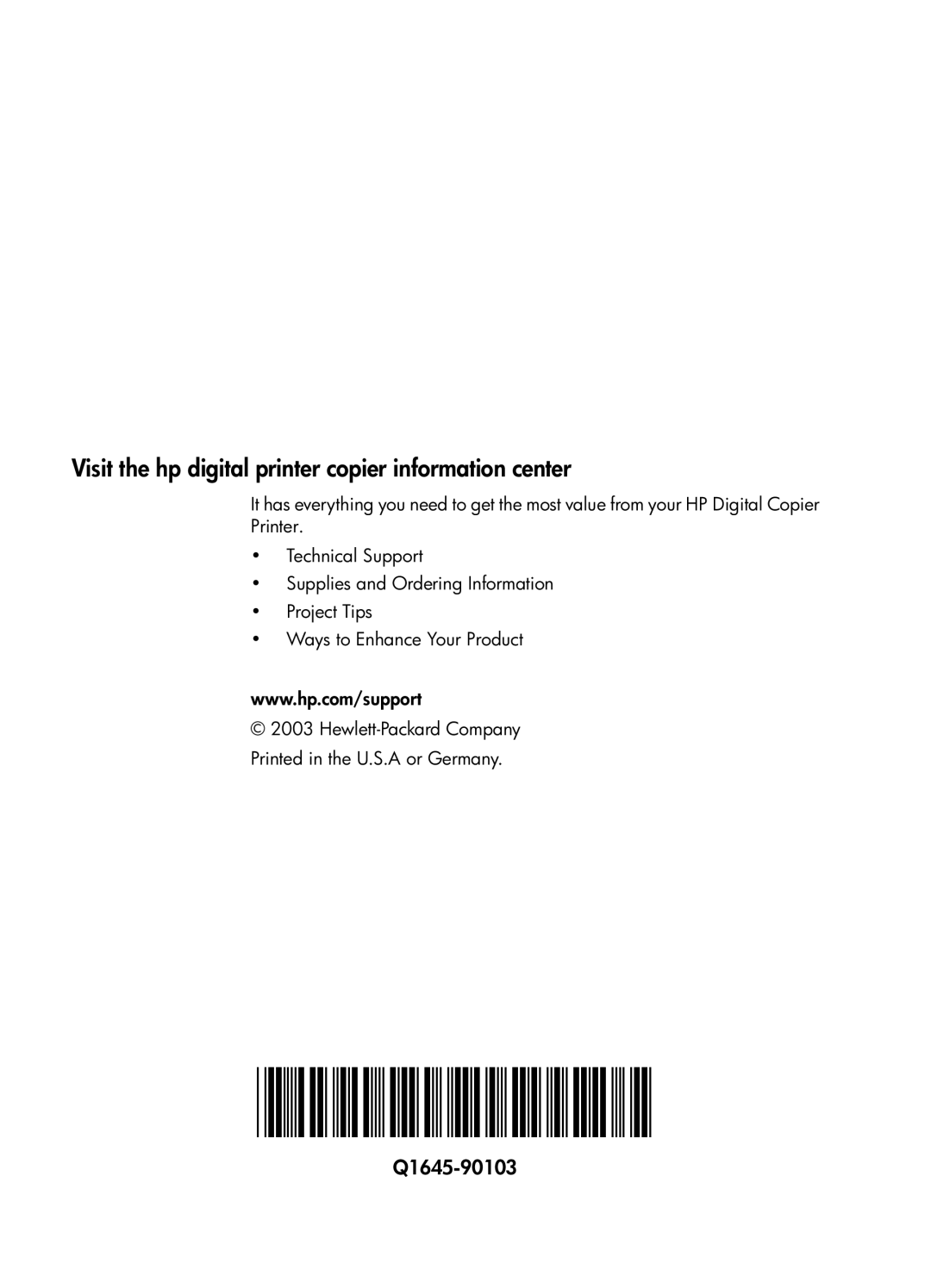 HP 410 Copier manual Q1645-90103 