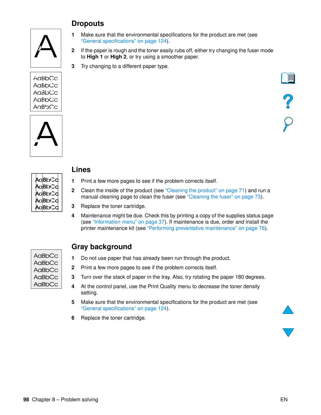 HP 4100 mfp manual Dropouts, Lines, Gray background 