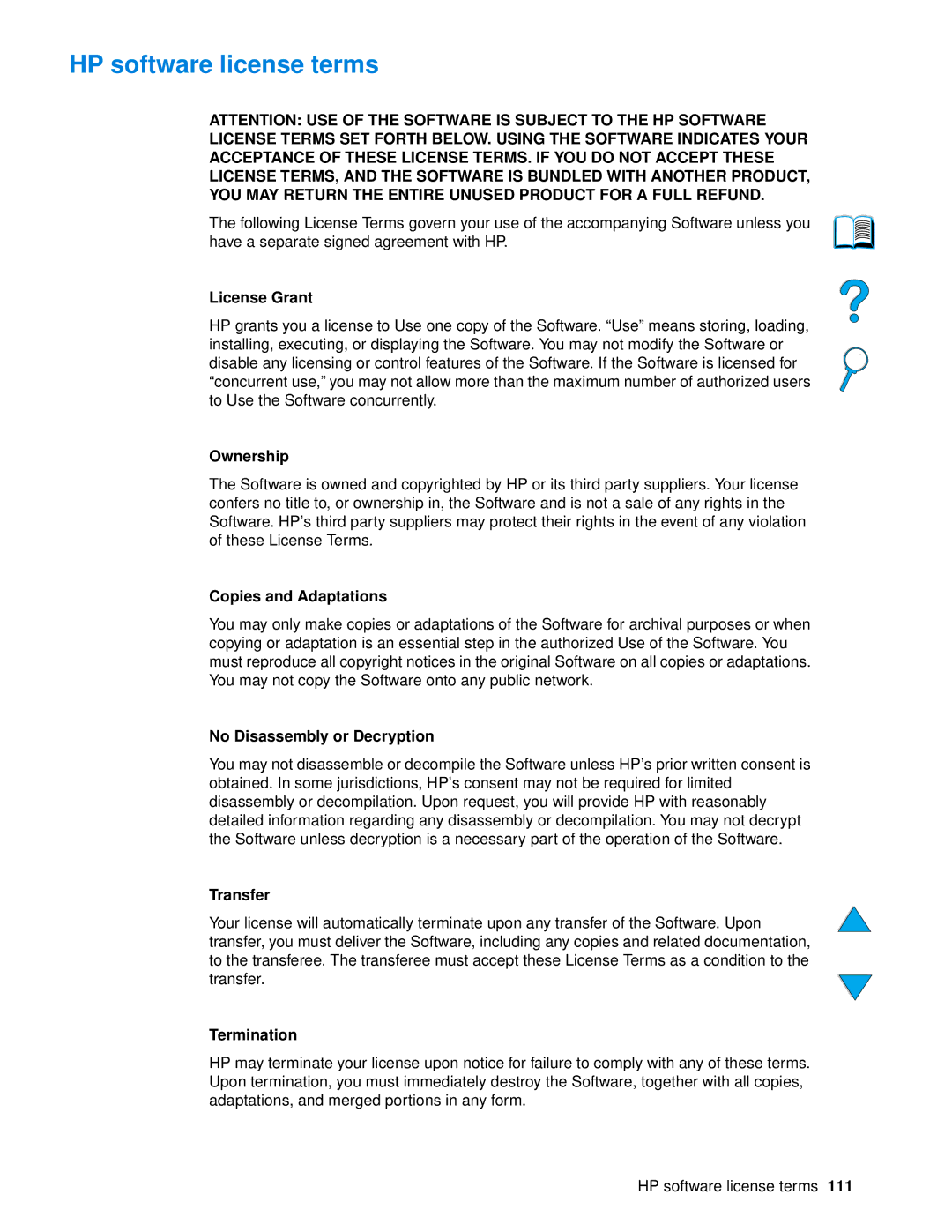 HP 4100 mfp manual HP software license terms 