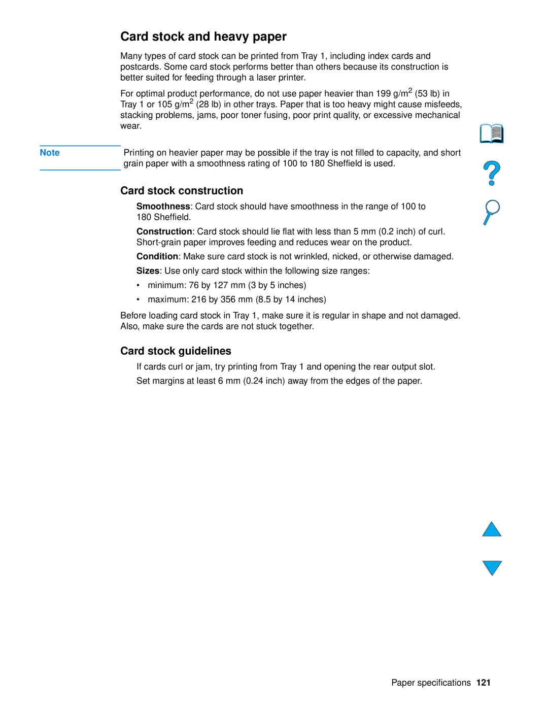 HP 4100 mfp manual Card stock and heavy paper, Card stock construction, Card stock guidelines 