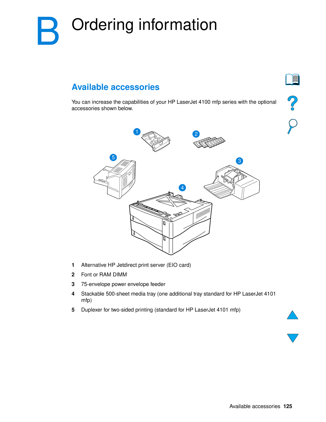 HP 4100 mfp manual Ordering information, Available accessories 