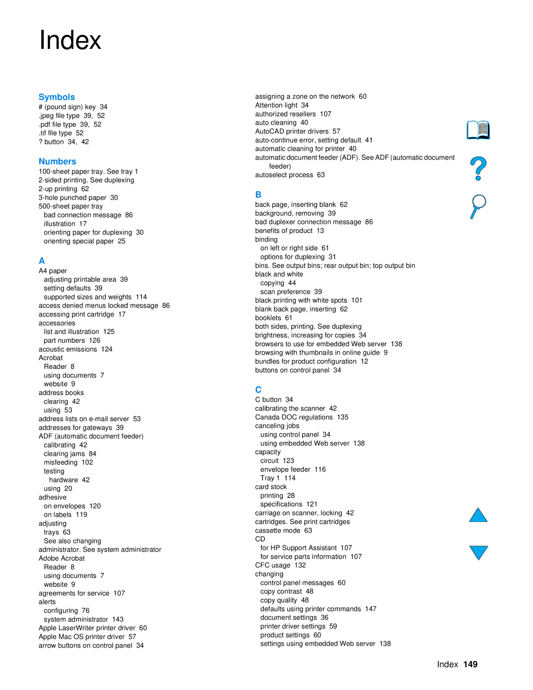 HP 4100 mfp manual Index, Numbers 