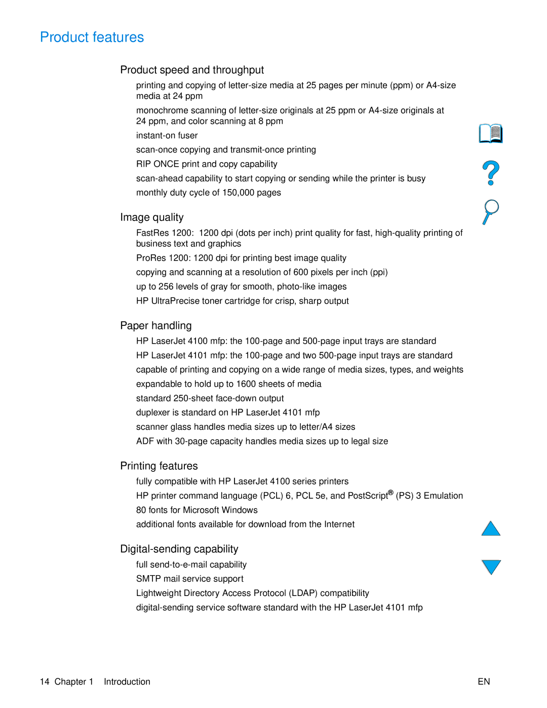 HP 4100 mfp manual Product features 