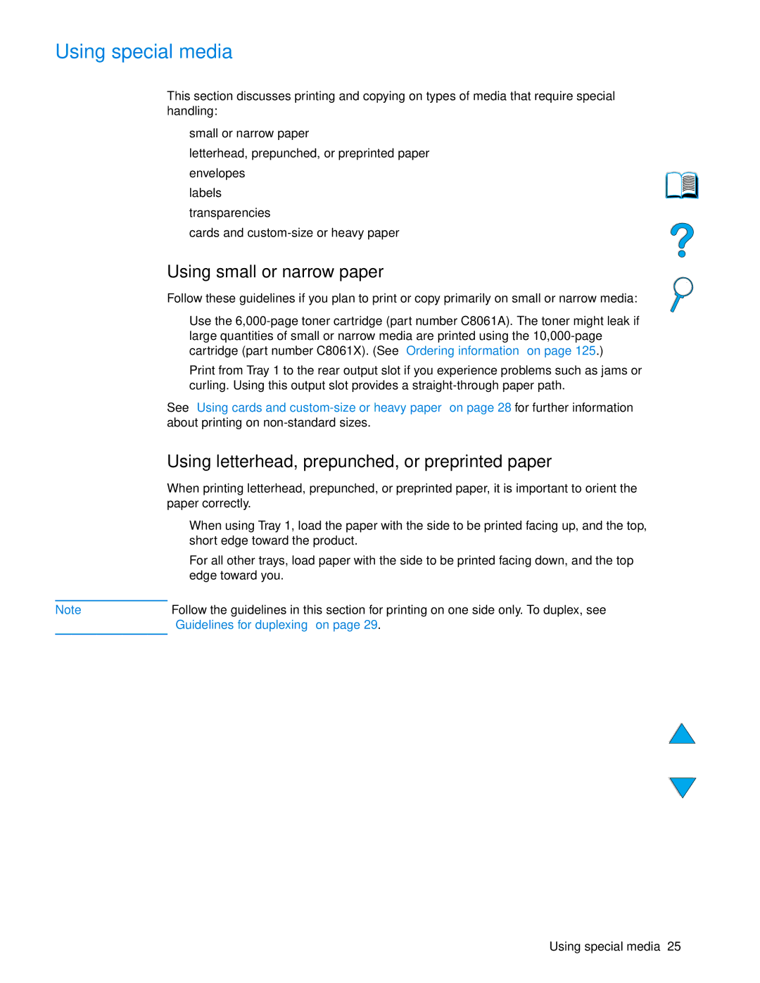 HP 4100 mfp manual Using special media, Using small or narrow paper, Using letterhead, prepunched, or preprinted paper 