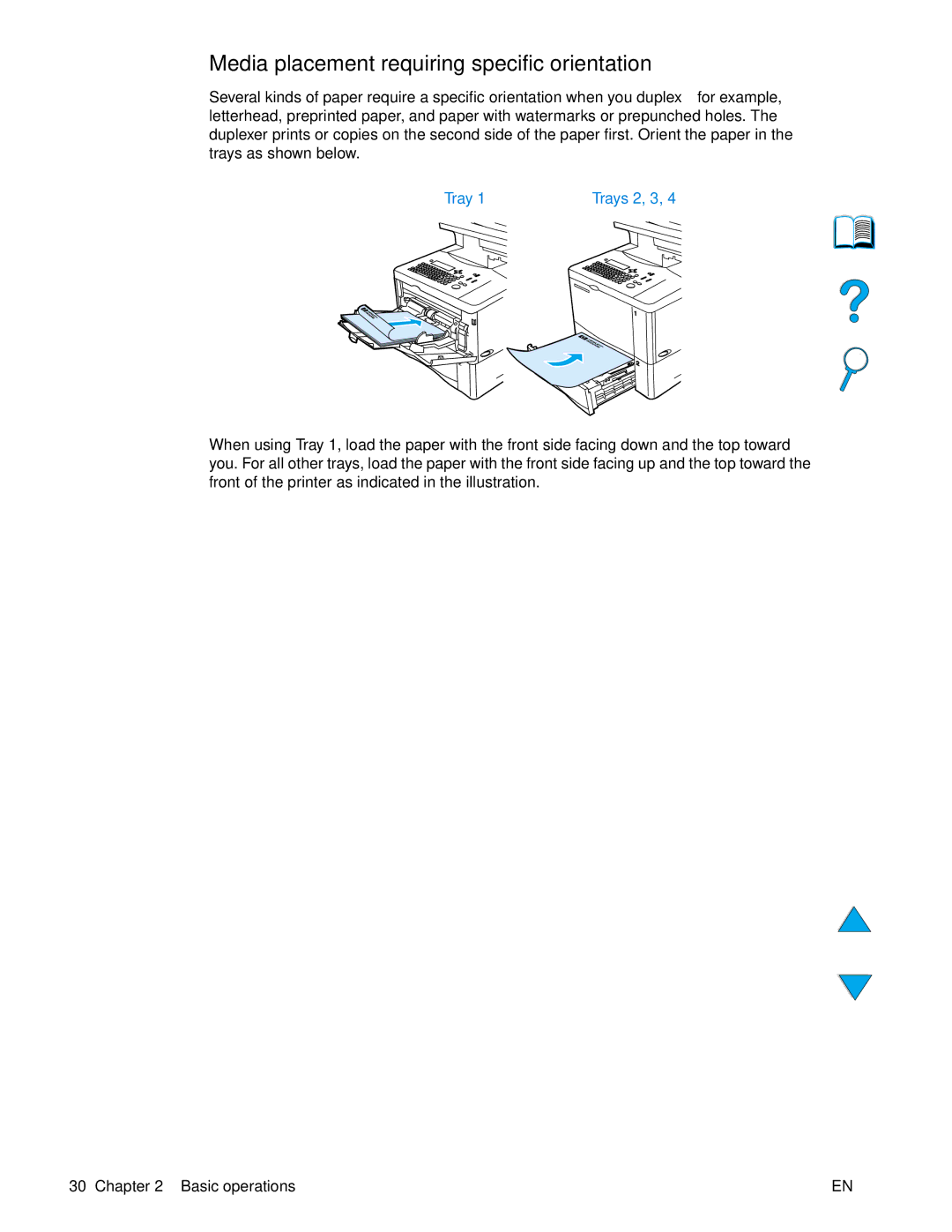 HP 4100 mfp manual Media placement requiring specific orientation, Tray 