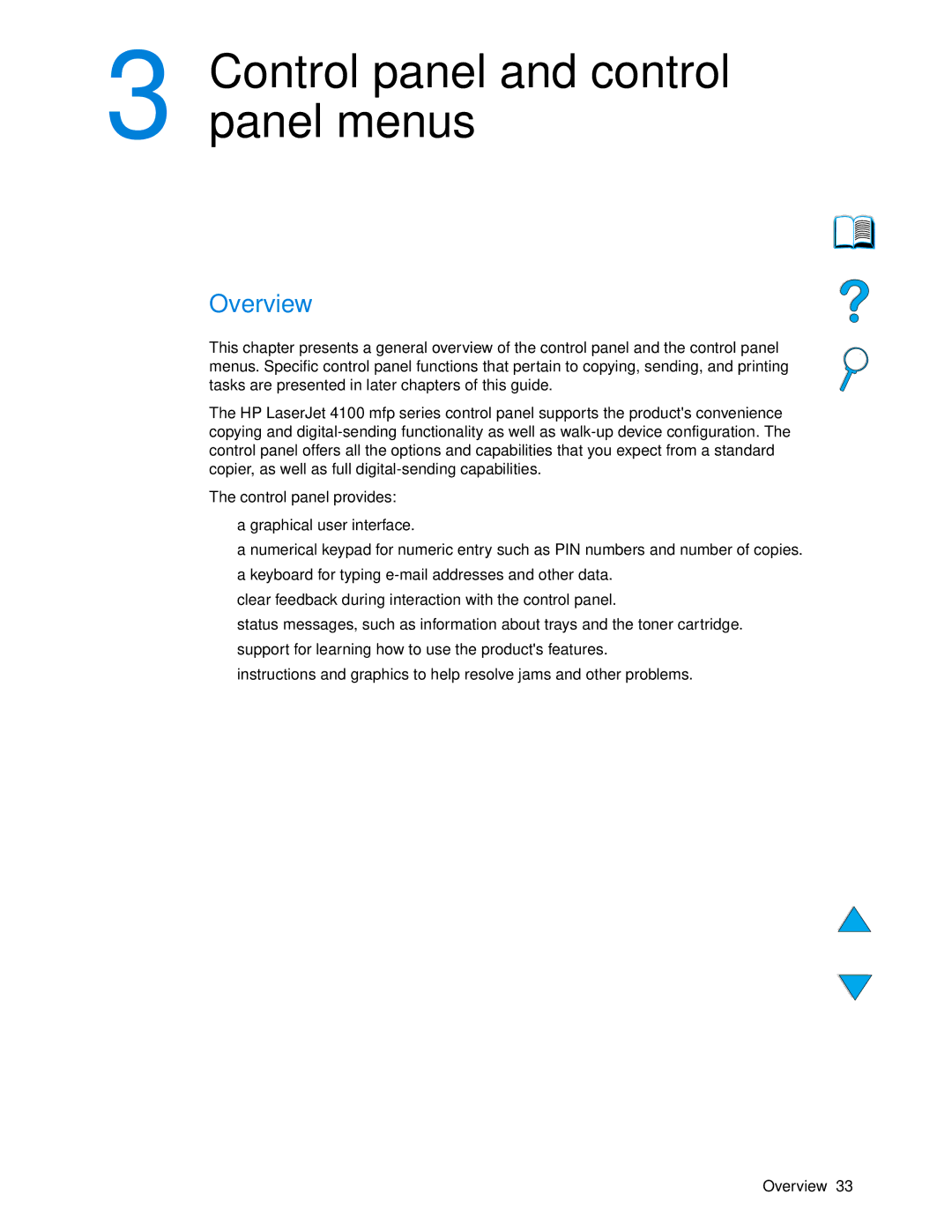 HP 4100 mfp manual Control panel and control panel menus, Overview 